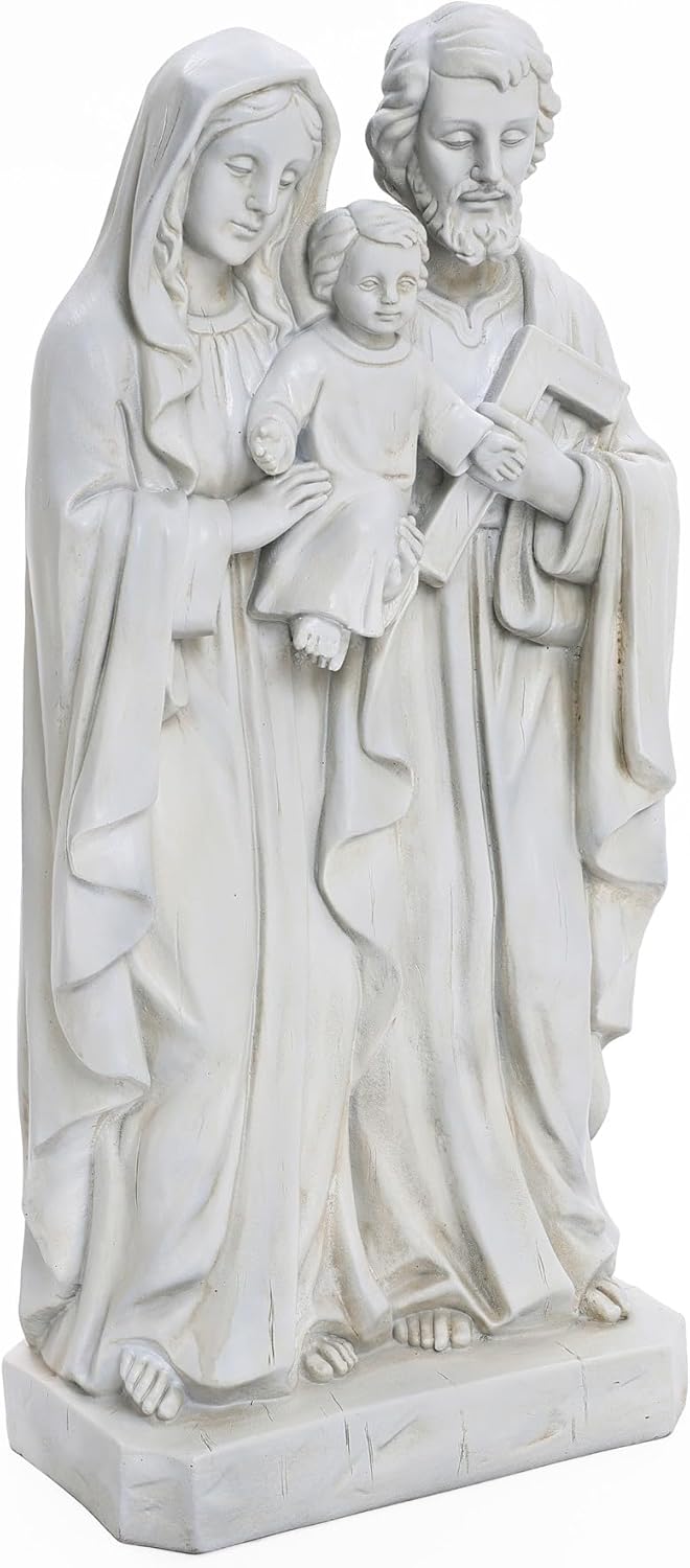 LuxenHome Holy Family Statue, 19 Inch Tall Off White Polyresin Holy Family Statue Catholic, Indoor Outdoor Patio Decor for Sagrada Familia Estatua, Garden Home Decor Gift