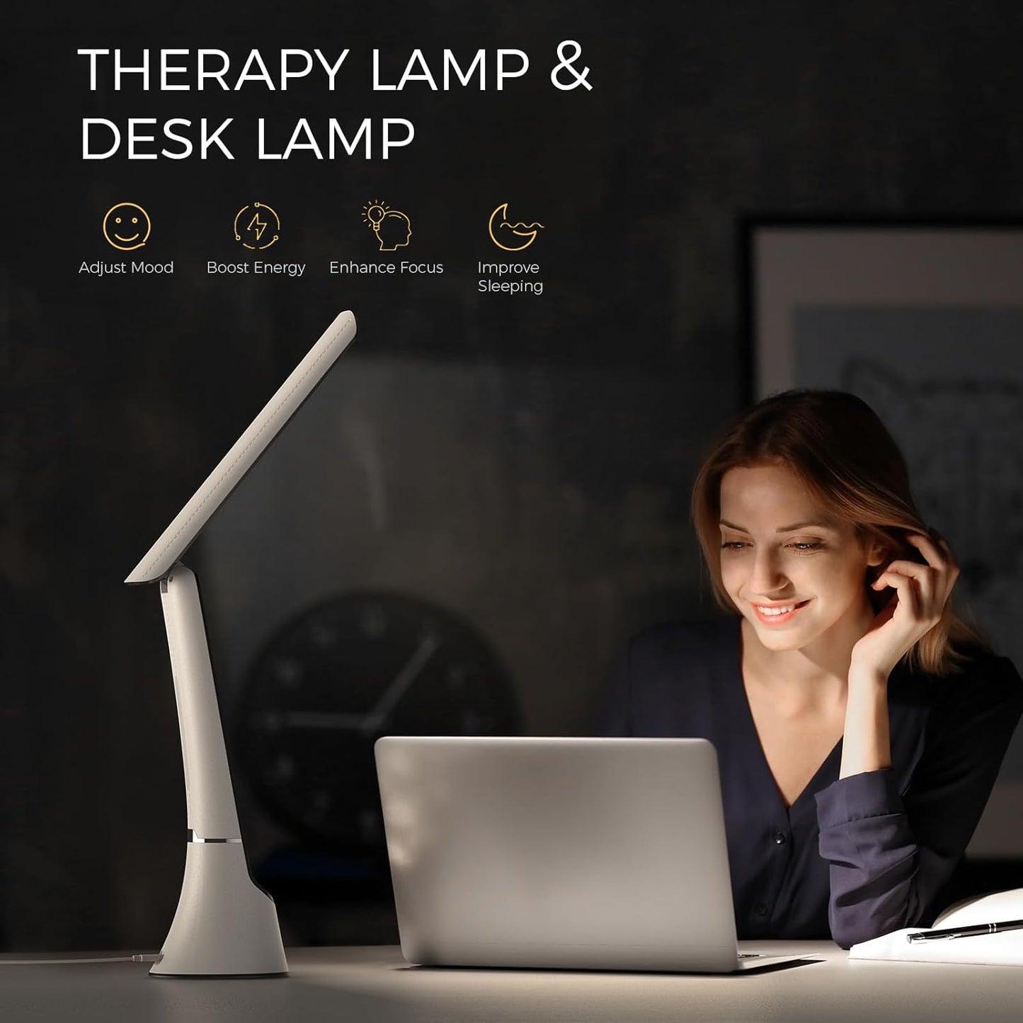 Light Therapy Lamp, 10000 LUX UV-Free LED Sunlight, Full Spectrum Mood Light With Touch Control and Night Light Function for Work, Office, Home - White