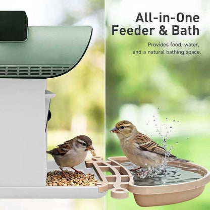 ChirpingPal™ AI Smart Bird & Hummingbird Feeder with Camera | 2.5K HD Live View & Photos | Night Vision | 10,000+ Species ID | Solar-Powered with Built-in Battery | with Bird Bath Kit | Green & White