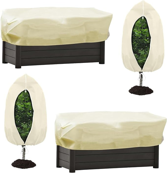 Plant Covers Freeze Protection, 4 Pack Frost Blankets for Outdoor Plants – 2 Rectangular (22"x60"x20") & 2 Round (32"x48") Winter Plant Covers, 2.4oz/yd² Frost Cloth Plant Protection