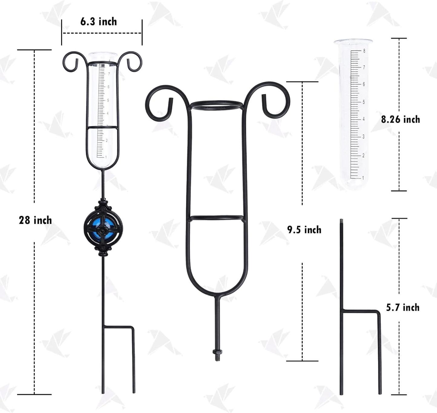 MUMTOP Rain Gauge Outdoor, Metal Gazing Ball Decorative with Stake for Lawn, Yard and Garden(Blue)