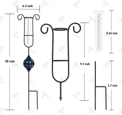 MUMTOP Rain Gauge Outdoor, Metal Gazing Ball Decorative with Stake for Lawn, Yard and Garden(Blue)