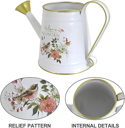 Cute Small Watering Can Indoor Plants Garden Metal Decorative Watering Cans for Outdoor Plants Bonsai Outdoor Garden Flower Decorative (White, 1.5L, 50.7 Oz)