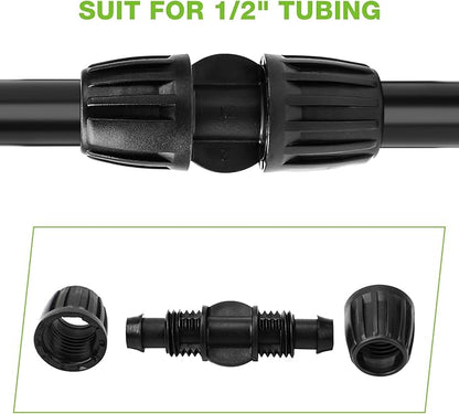 Bonviee 6 Pack 1/2 Inch Drip Irrigation Coupling Connectors, Barbed Lock Tubing Couplers for 1/2” Drip Line, Garden Hose Fittings for Irrigation Systems, Leak-Proof