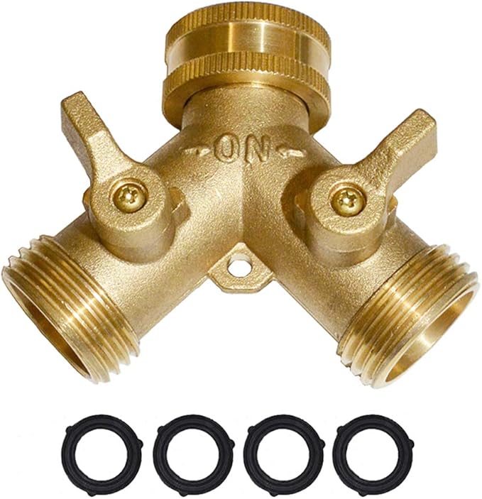 HQMPC Hose Y Splitter 3/4" GHT Garden Valve - Brass, 4 Pack