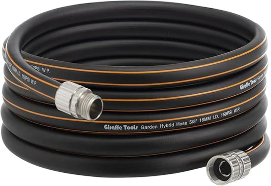Giraffe Tools Garden Hose 25ft x 5/8", Custom Length, Heavy Duty, No Kink, Flexible, Rubber Garden Hose, Leakproof Water Hose with Male to Female Fittings, 600 Burst PSI