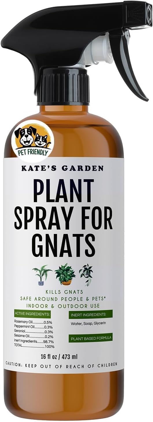 Kate's Garden Plant Spray for Insects & Getting Rid of Gnats. Fungus Gnat Killer & Bug Spray for Indoor Plants (16oz, Pet Safe, Non Toxic)