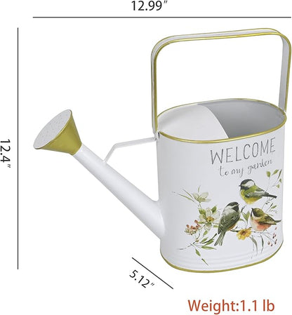 Vintage Decorative Metal Watering Can - Welcome to My Garden with Charming Bird & Floral Design, Rustic Farmhouse Watering Pot Planter for Indoor/Outdoor Plant Care