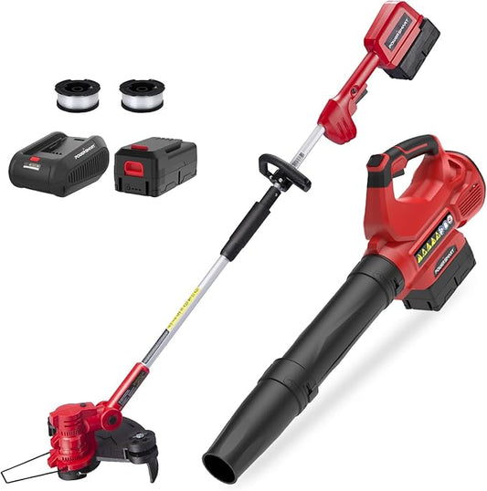PowerSmart 40V MAX String Trimmer & Edger 2-in-1 + 40V Leaf Blower Combo Kit, 4.0Ah Battery and Charger Included (PS76500C)