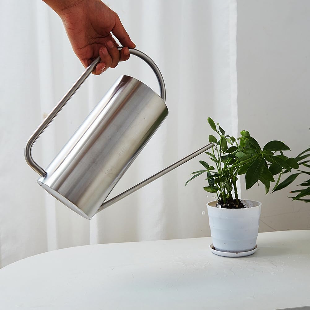 Watering Can for Indoor Plants, 50 oz/1.5L Stainless Steel Watering Can Pot with Long Spout, Garden Watering Cans with Comfortable Handle for Indoor House Plants Bonsai Flower Decorative