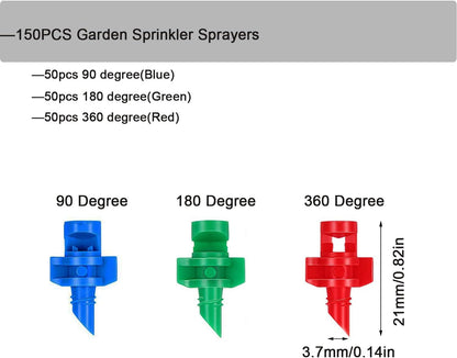 150 PCS Micro Atomizing Garden Sprinkler Sprayer,Garden Lawn Water Spray Misting Nozzle for Plants Irrigation System(90/180/360 Degree)