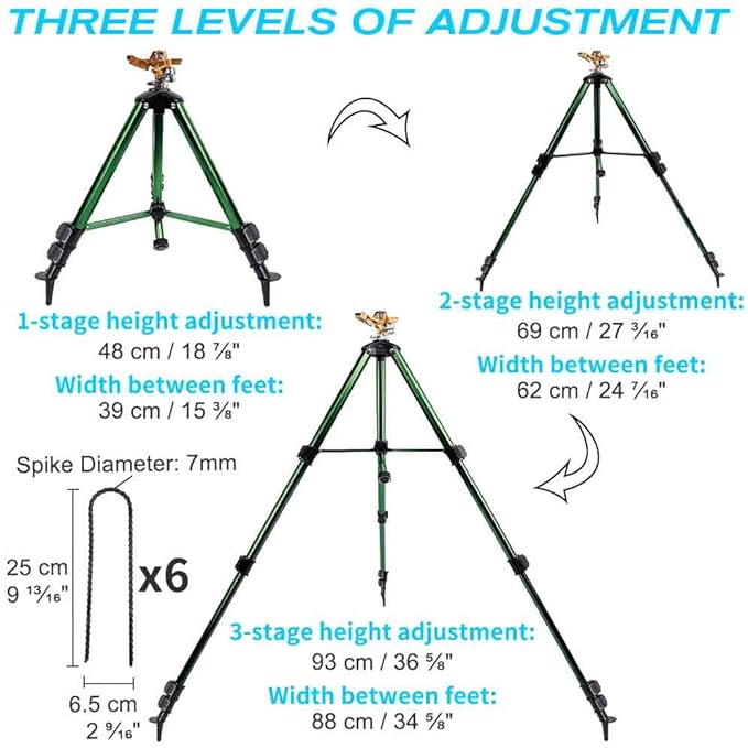 BAUSATZ Outdoor Water Sprinkler for Yard Lawn Sprinkler with Brass Sprinkler Head Tripod Hose Sprinkler 360 Degree Rotating Tripod Sprinkler Adjustable Garden Sprinkler Heavy Duty Impact Sprinkler 2pc