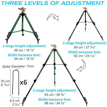 BAUSATZ Outdoor Water Sprinkler for Yard Lawn Sprinkler with Brass Sprinkler Head Tripod Hose Sprinkler 360 Degree Rotating Tripod Sprinkler Adjustable Garden Sprinkler Heavy Duty Impact Sprinkler 2pc