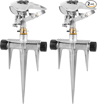 Landhoow 2 Pcs Lawn Sprinkler Heavy Duty Adjustable Pulsating Water Sprinkler Head with Spike Base Adjustable Spraying Area and Distance for Large Area Garden Lawn Yard Irrigation