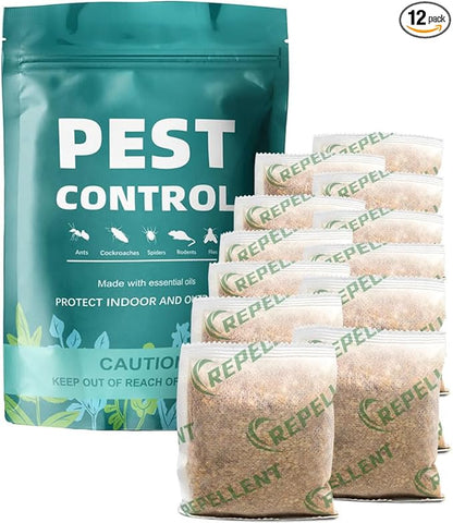 Pest Control Pouches, Rodent Repellent Repel Mice, Mouse, Rats, Ants, Roaches, Spiders, Moths & Other Pest, Mouse Rat Repellent Safe for Kids & Pets, Mice Repellent 12P