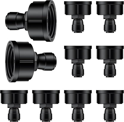 Pawfly 10 Pcs 3/4" to 1/4" Drip Irrigation Faucet Adapters, Quick Connect 3/4" FHT Faucet to 1/4" Tubing Connectors, Push-to-Fit Garden Hose Adapters, Anti-Leak Drip Irrigation Hose Connectors