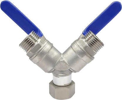 Garden Hose Splitter 2 Way Heavy Duty Valve, 304 Stainless Steel 3/4" GHT Thread Full Flow Y Valve with Long Handle