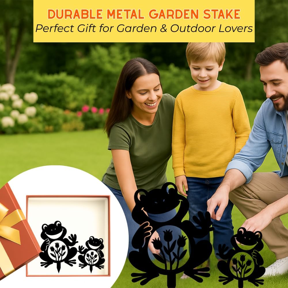 Personalized Frog Metal Garden Markers, Custom Frogs Gardening Stakes, Decorative Outdoor Yard Sign, Art Decor Gifts for Animal Lovers, Grandmother, Grandfather, Mom, Dad