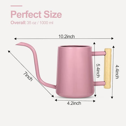 Watering Can Indoor Plants, 35 oz/1000 ml Metal Stainless Steel Watering Can Pot with Long Spout for Indoor House Plants Bonsai Outdoor Garden Flower Decorative (Pink)