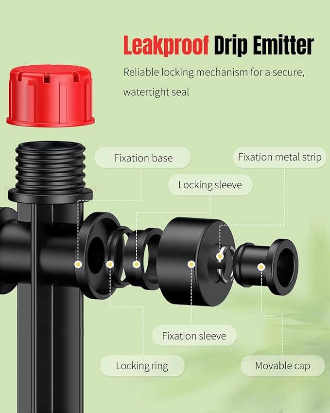 Pawfly 60 Pcs Push-to-Fit Drip Irrigation Emitters for 1/4 Inch Tubing with Stake & End Plugs, Two-Way Connection Irrigation Drippers, 8-Stream Sprinklers Drip Emitters with Adjustable Water Flow