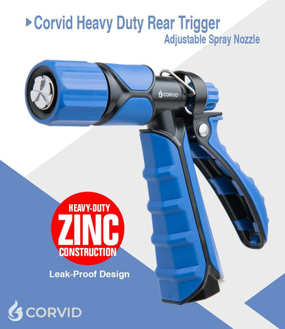 3-Pack Corvid Heavy Duty Rear Trigger Adjustable Spray Hose Nozzle – Durable Zinc Construction with Adjustable Stream Control – Ideal for Car Washing, Lawn & Garden, and Outdoor Cleaning Tasks