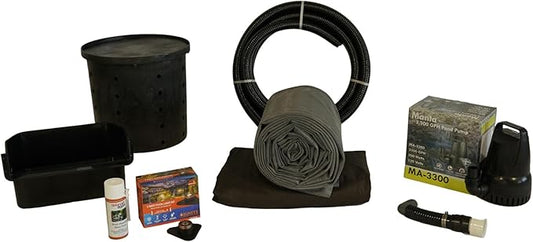 HALF OFF PONDS Simply Waterfalls 3200 Pond Free Waterfall Kit, with 8 ft by 10 ft EPDM Liner and Manta 3300 GPH Submersible Pump - PSAN4