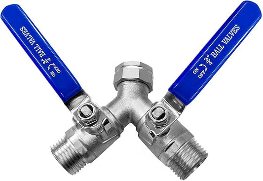 YSIL Garden Hose Splitter 3/4" GHT Thread 2 Way Heavy Duty Y Valve Water Hose Splitter 304 Stainless Steel Water Garden Hose Adapter With Long Handle