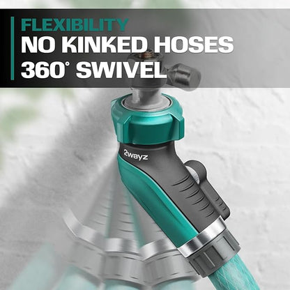 2WAYZ 45° Garden Hose Shut Off Valve - Heavy Duty Metal Elbow Connector with Shut Off Switch - No-Leak Water Hose Adapter for Outdoor Faucet Extension - 2x3x4 Inch (Black, Green)