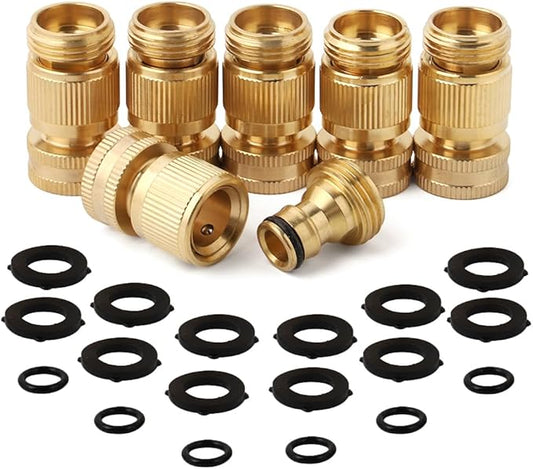 Garden Water Pipe Quick Connect, Solid Brass 3/4 Inch Thread Fitting, No-Leak Water Female Hose and Male Hose (6 Set)