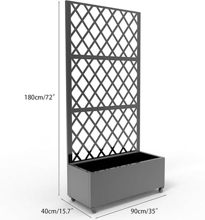 Metal Planter Box with Diamond Lattice Trellis - 72"x35" Galvanized Raised Garden Bed on Wheels for Climbing Plants and Vines, Black Finish