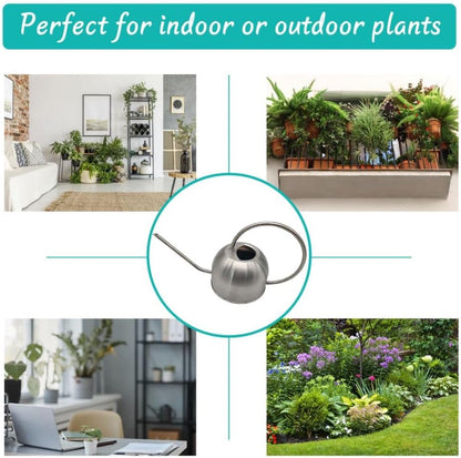 Hamiledyi 50 oz/1500 ml Stainless Steel Watering Can with Long Spout Metal Watering Can Indoor Outdoor Flower Watering Pot for Garden Orchid Bonsai Office Desk Plants (Silver)