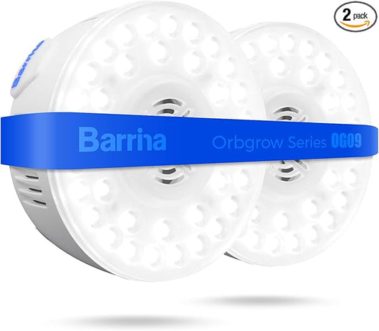 Barrina Orbgrow OG09 Puck LED Grow Light, 5000K 18W(2 x 9W, 270 Watt Equiv), Plant Lights for Indoor Plants Full Spectrum, Magnetic & Linkable, Small Grow lamp, Perfect for Plant Shelf, 2 Packs