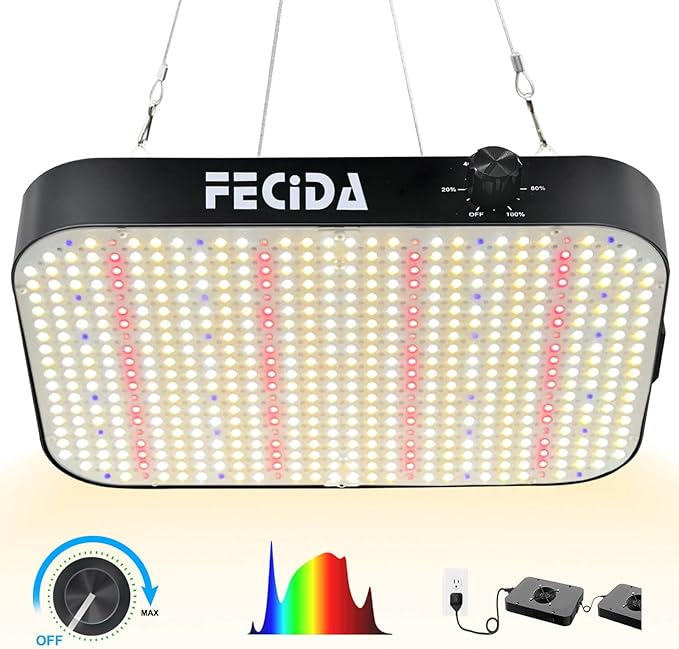 FECiDA 1200W Equivalent LED Grow Light, 130W True Power Full Spectrum Plant Light, 0–100% Dimmable, Daisy Chain, Quiet Cooling Fan for Indoor Plants Seedling Veg Bloom