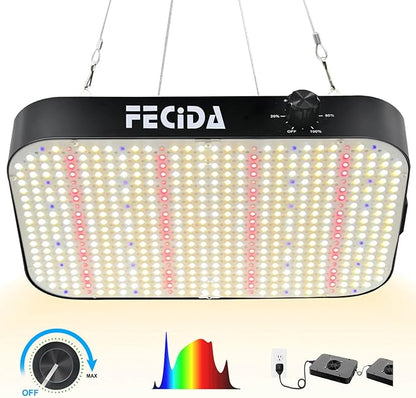FECiDA 1200W Equivalent LED Grow Light, 130W True Power Full Spectrum Plant Light, 0–100% Dimmable, Daisy Chain, Quiet Cooling Fan for Indoor Plants Seedling Veg Bloom