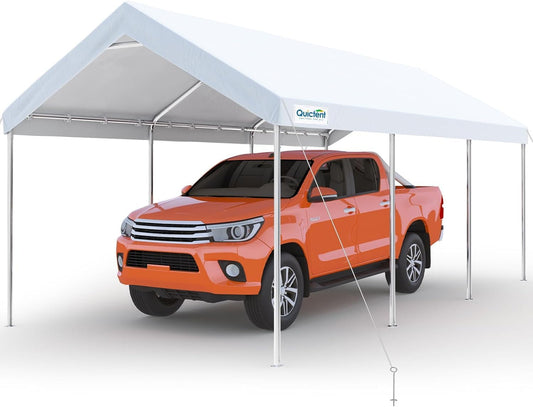 Quictent 10x20 ft Heavy Duty Carport Canopy Galvanized Car Tent Outdoor Garage Boat Shelter with Reinforced Structure, with Hanging Edge - White