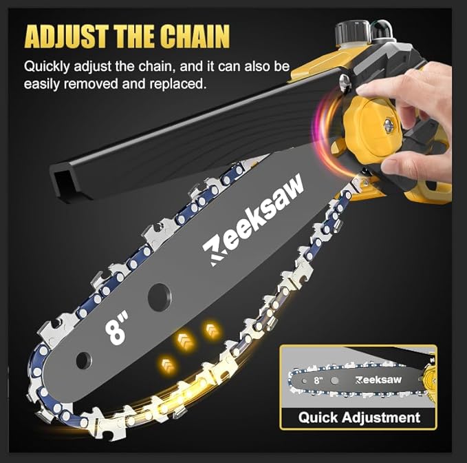 Mini Chain saw Cordless 8 inch Auto Oiler, Automatic Chain Tension, 21V MAX* Rechargeable Cordless Chainsaw with 2x2.0Ah Battery and Charger, Mini Chainsaw 8 inch Cordless Hand-Held Electric Chain Saw