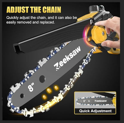 Mini Chain saw Cordless 8 inch Auto Oiler, Automatic Chain Tension, 21V MAX* Rechargeable Cordless Chainsaw with 2x2.0Ah Battery and Charger, Mini Chainsaw 8 inch Cordless Hand-Held Electric Chain Saw