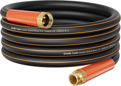 Giraffe Tools Garden Hose 25ft x 3/4", Heavy Duty Water Hose, Flexible, Hybrid Lightweight Hose with Swivel Handle, Male to Female Fittings, Burst 600 PSI