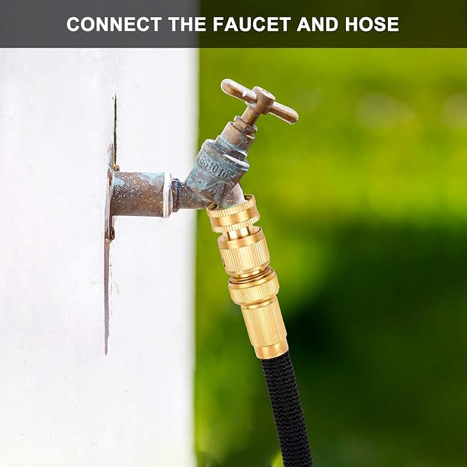 Kesfitt Garden Hose Quick Connect 3/4 Inch GHT Solid Brass Hose Connector Adapter Kit Fitting No-Leak Water Hose Female and Male Adapter (4 Sets)