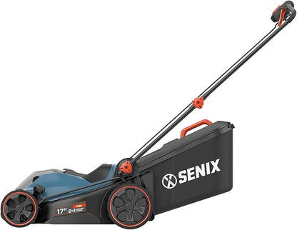 SENIX 40V 17" Electric Lawn Mower, Battery Powered Cordless Lawnmower, 2-in-1 Brushless Walk-Behind Push Mowers, 6 Heights Adjustment, cortadora de pasto, Includes 2x5Ah Batteries & Charger, LPPX2-M5
