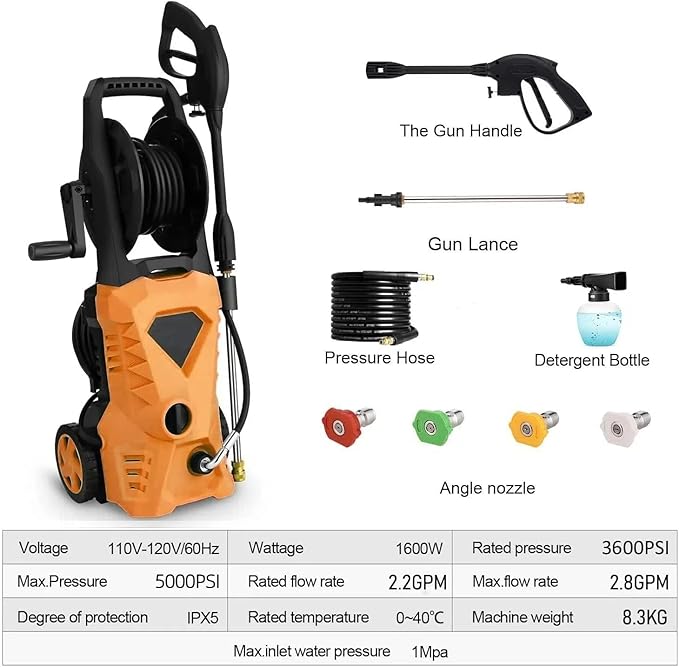 5000PSI Pressure Cleaner 2025 2.8GPM High Power Cleaner with 4 Pressure Nozzle and Soap Bottle for Home, Car Washing, Fence Cleaning, Patio (Orange)