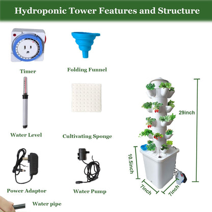 5 Layer 25 Pots Vertical Hydroponic Tower System, Hydroponic Grow Tower Kit with Water Pump & Timer Including & Smart Plug, for Vegetable Herb Fruit, Gardening Lover Plants Grow Kit Tower