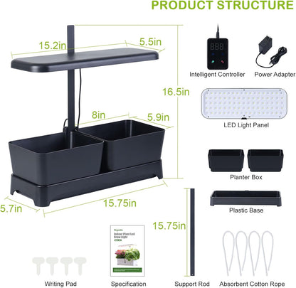 Indoor Garden Led Grow Light Planter Pots, Herb Kitchen Garden Grow Kit, Full Spectrum LED Plant Light for Plants, Height Adjustable Growing Lamp with Intelligent Controller (Black, 16*6.3*7.1 inch)