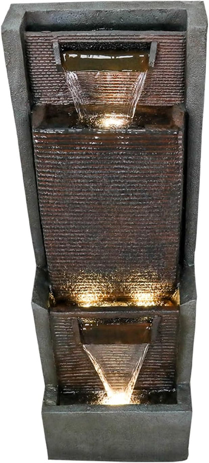 Outdoor Garden Waterfalls Fountains with Led Lights Water Fountain Outdoor/Indoor Resin Fountain for Patio Decor Garden, House, Office, Garden, Home Art Decor