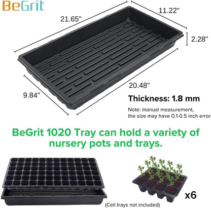 BeGrit 1020 Trays Thickened Nursery Plant Trays Seedling Tray Seed Starter Tray Microgreen Growing Tray No Drain Holes -6 Pack