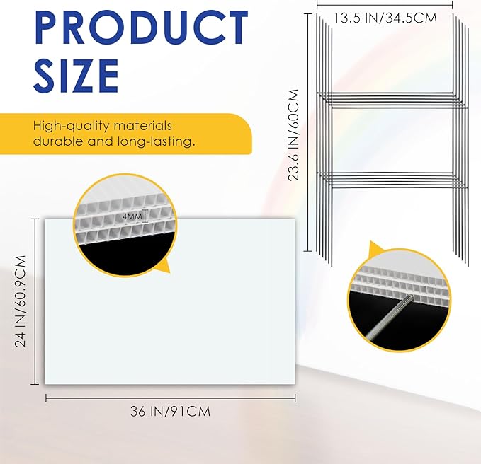 WENWELL Large Blank Yard Signs with Stakes 24" x 36 ",Poster Board for Estate Garage Sale,Party,Birthday,Wedding,Campaign,Parking Corrugated Plastic Sheet,10 Pack