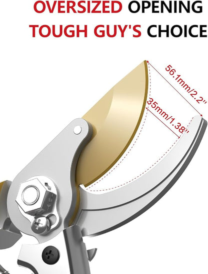 9.25" Heavy Duty Pruning Shears (Professional Bypass Garden Clippers with SK5 Steel Teflon Coated Blade)(1" Cutting Capacity, 2.17" Max Opening) Gardening Scissors for Plants, Flowers, Shrubs & Trees