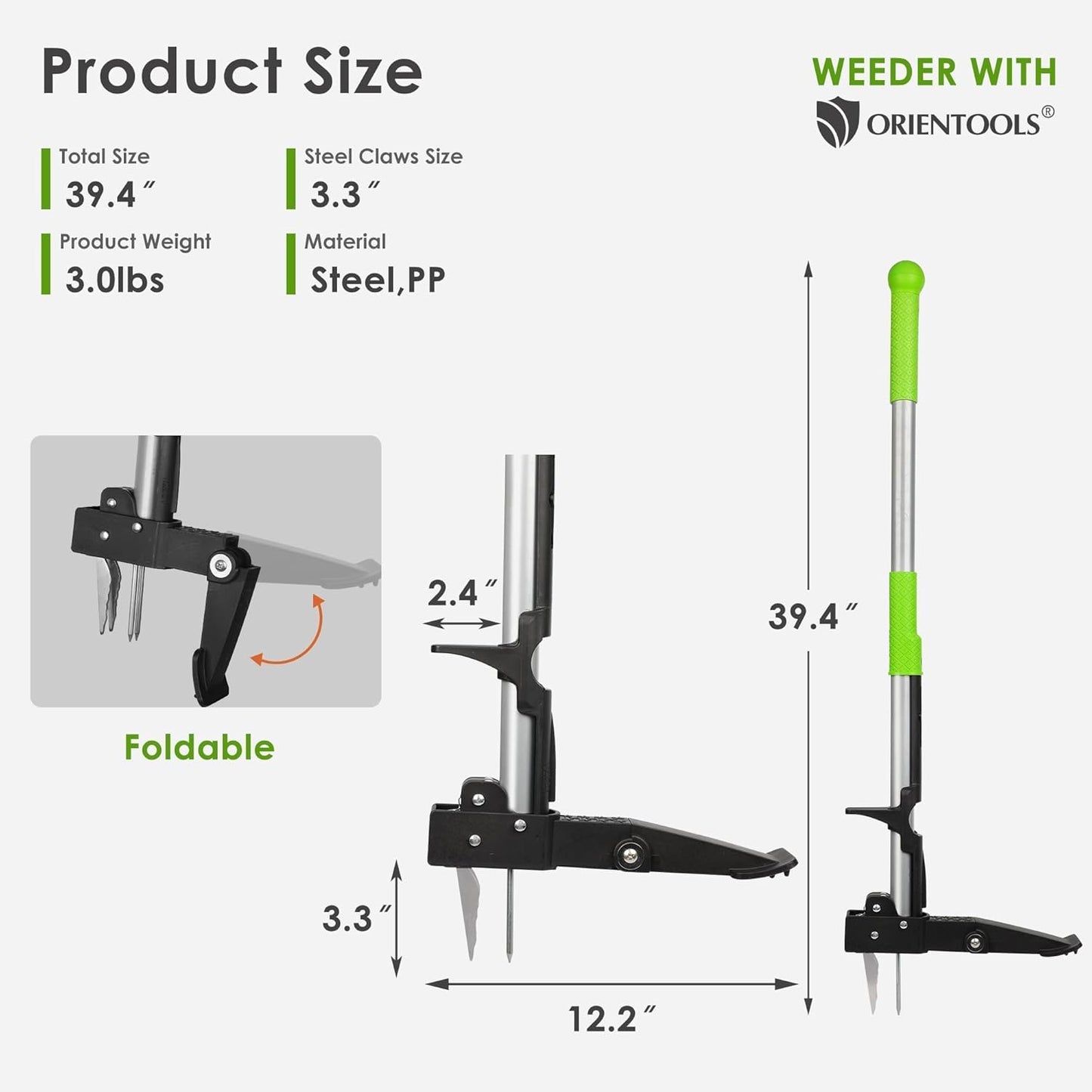 ORIENTOOLS 4 Claws Weed Puller Tool, Stand Up Weed Puller with Long Ergonomic Handle, Weed Puller Tool Stand Up Heavy Duty, Dandelion Picker, Garden Tools for Weeding, Weed Remover Tool for Lawn, Yard