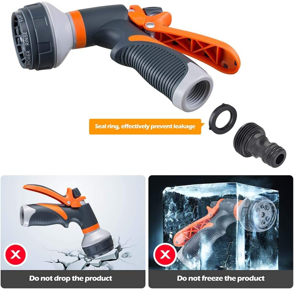 Garden Hose Nozzle, Heavy Duty Hose Nozzle with 8 Adjustable Watering Patterns, Multifunctional High Pressure Hose Nozzle Sprayer for Home, Watering Lawns and Garden, Car Cleaning