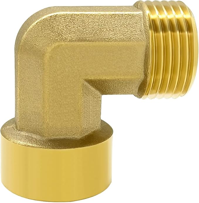 Hooshing 2PCS Brass Garden Hose Elbow Connector 90 Degree 3/4 Inch GHT Male and Female Pipe Fitting